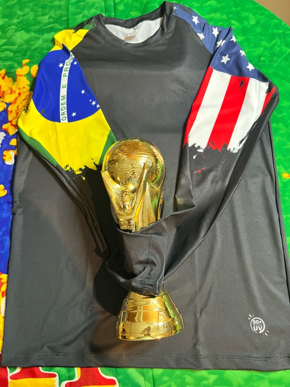 Men's Black Long-Sleeve Soccer Jersey with Brazil & USA Sleeve Flags